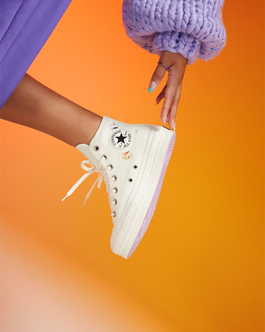 Pantofi Platforma Dama Converse Chuck Taylor All Star Lift Butterfly Wings Inalti Bej Roz | RO KFGEN814